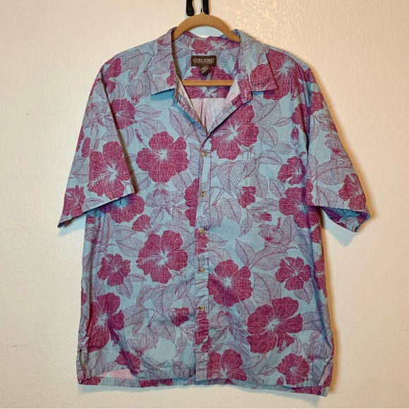 Cooke Street Men’s Hawaiian Floral Button Down Shirt Short Sleeve Blue & Red XXL - Picture 9 of 9